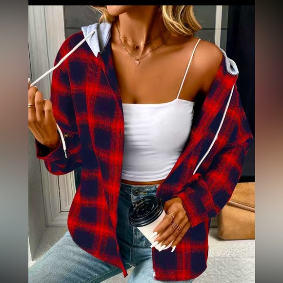 Tops - 🥳 NEW PLAID FLANNEL JACKET SIZE 14